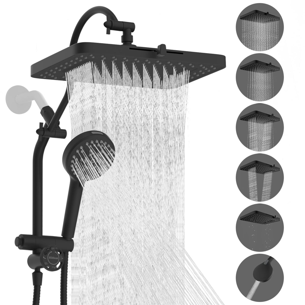 Hibbent cUPC Certified High Pressue 13'' Rainfall Shower Head with 5-Spray