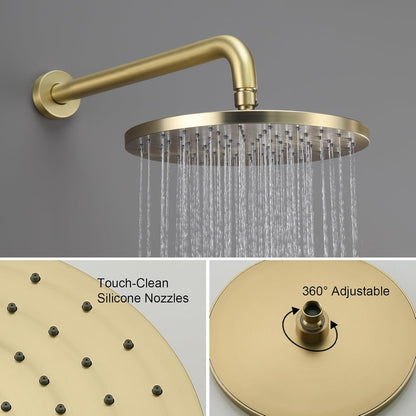 Iriber Brushed Gold Shower Head with Handheld,Rain Shower System Faucet Set