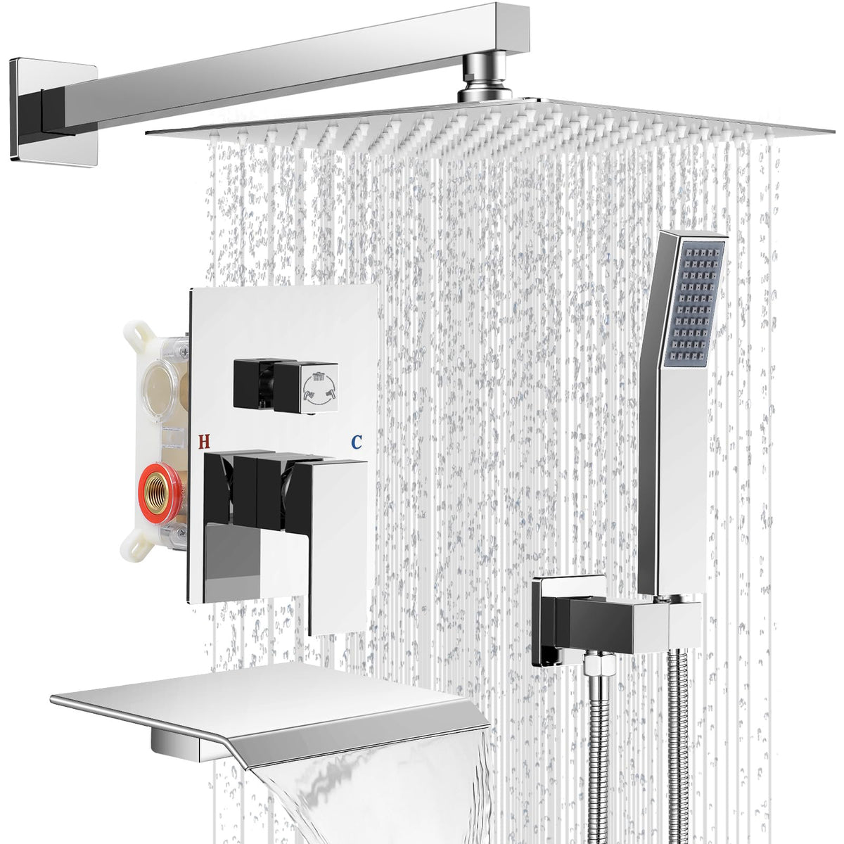 Shower Faucet Set 10‘’ Shower Head,Brush Nickel Shower System