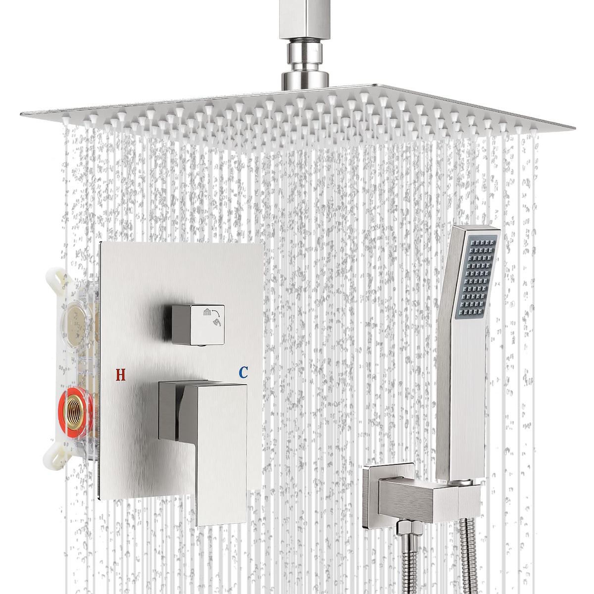 Shower Faucet Set 10‘’ Shower Head,Brush Nickel Shower System