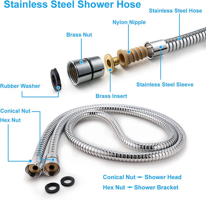 Briout Handheld Shower Head High Pressure 5-Settings with Hose, Chrome