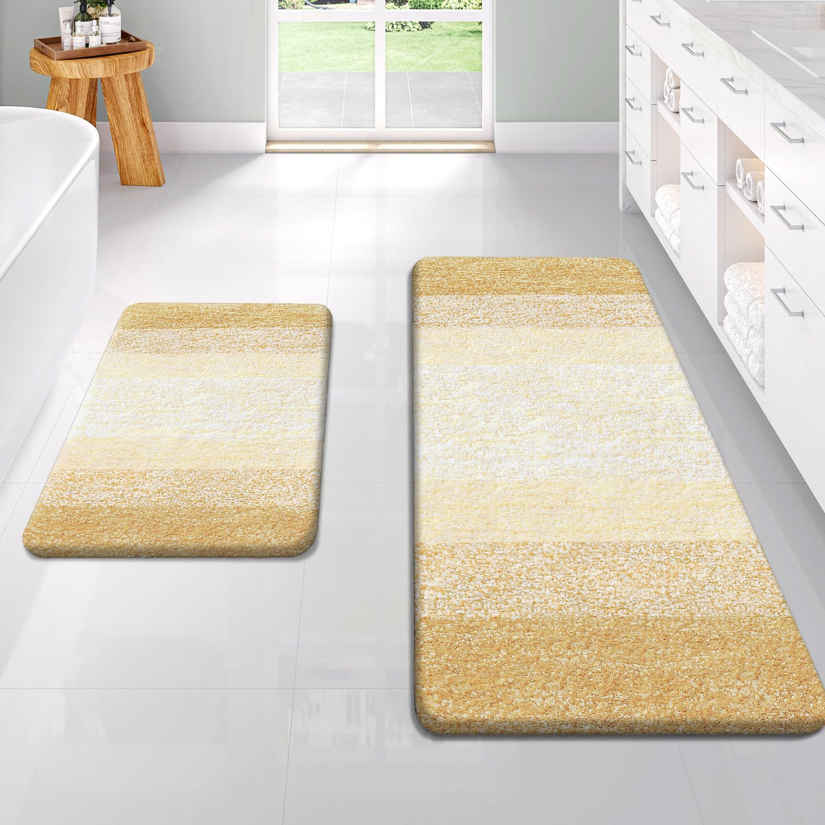 OLANLY Micorfiber Bathroom Rug Set 2 Piece, Soft Absorbent Bath Mats, Grey