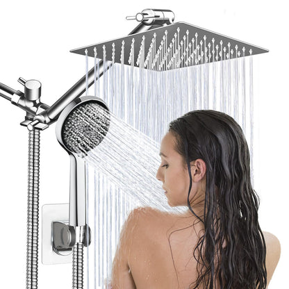 Shower Head, 8" High Pressure Rainfall Shower Head with Handheld Dual Spray