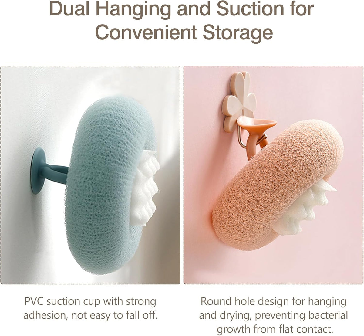 2-Pack(Pink & Cyan) Bath Body Brushes, Exfoliating Body Scrubbers, Bath Sponge Brushes for Body Scrubbing and Enjoyable Showers