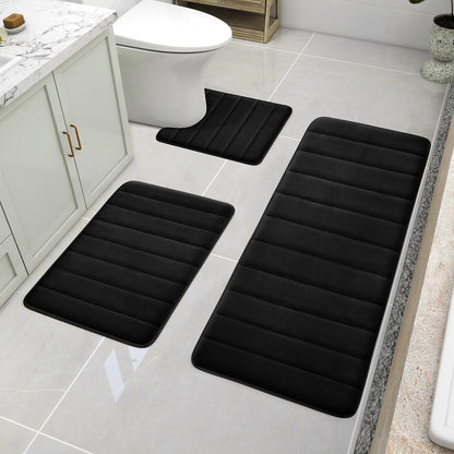 BYSURE Black Memory Foam Bathroom Rug Set 17"x24"+20"x32"+U20 x24