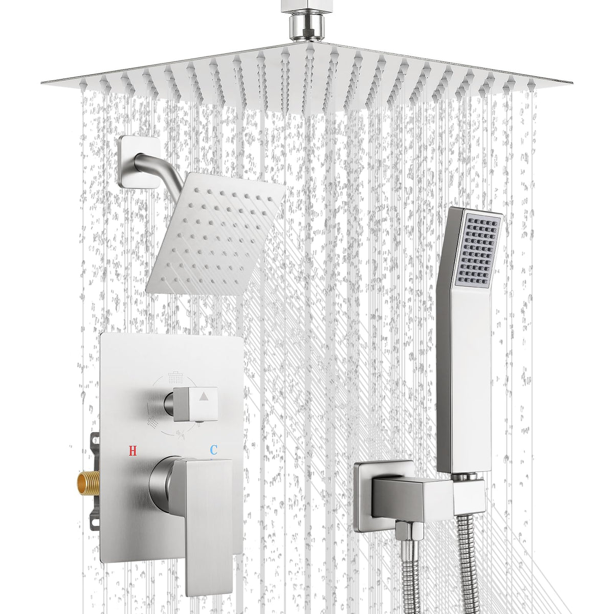Shower Faucet Set 10‘’ Shower Head,Brush Nickel Shower System