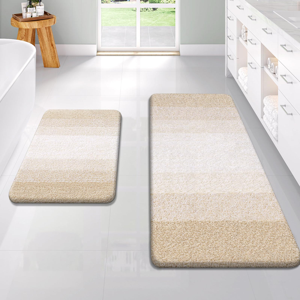 OLANLY Micorfiber Bathroom Rug Set 2 Piece, Soft Absorbent Bath Mats, Grey