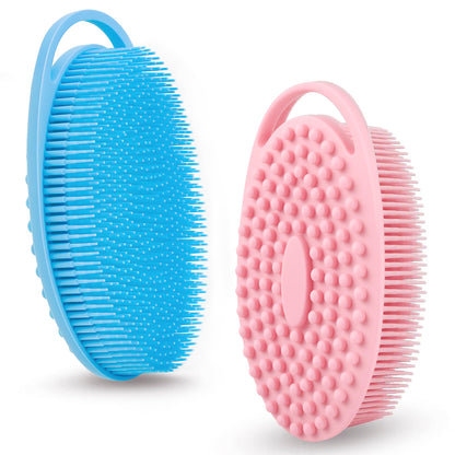 2 Pack Silicone Body Scrubber for Shower, Soft & Gentle Loofah Alternative for Sensitive Skin, Quick-Drying & Hygienic Body Wash Scrubber Brush for Women, Men & Kids (Blue & Green)
