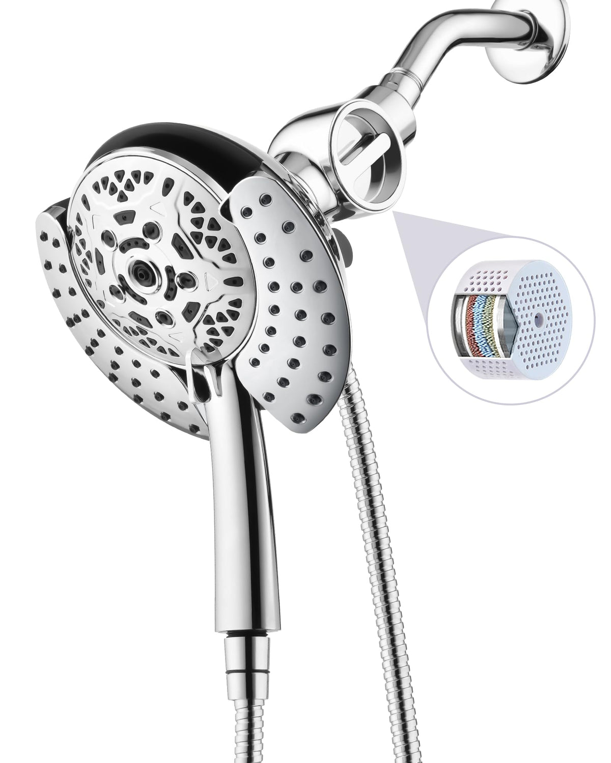 INAVAMZ 2 in 1 Shower Head with Handheld Combo High Pressure Silver 1.8 GPM