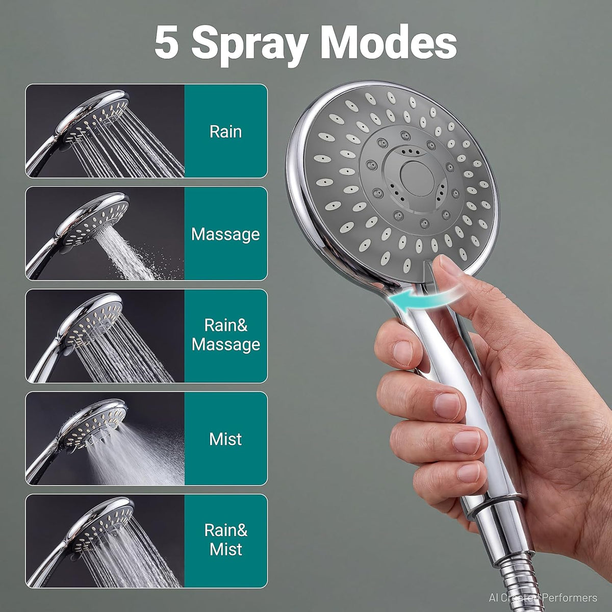 KOSNEW® High Pressure Handheld Shower Head with 5 Spray Modes