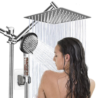Shower Head, 8" High Pressure Rainfall Shower Head with Handheld Dual Spray