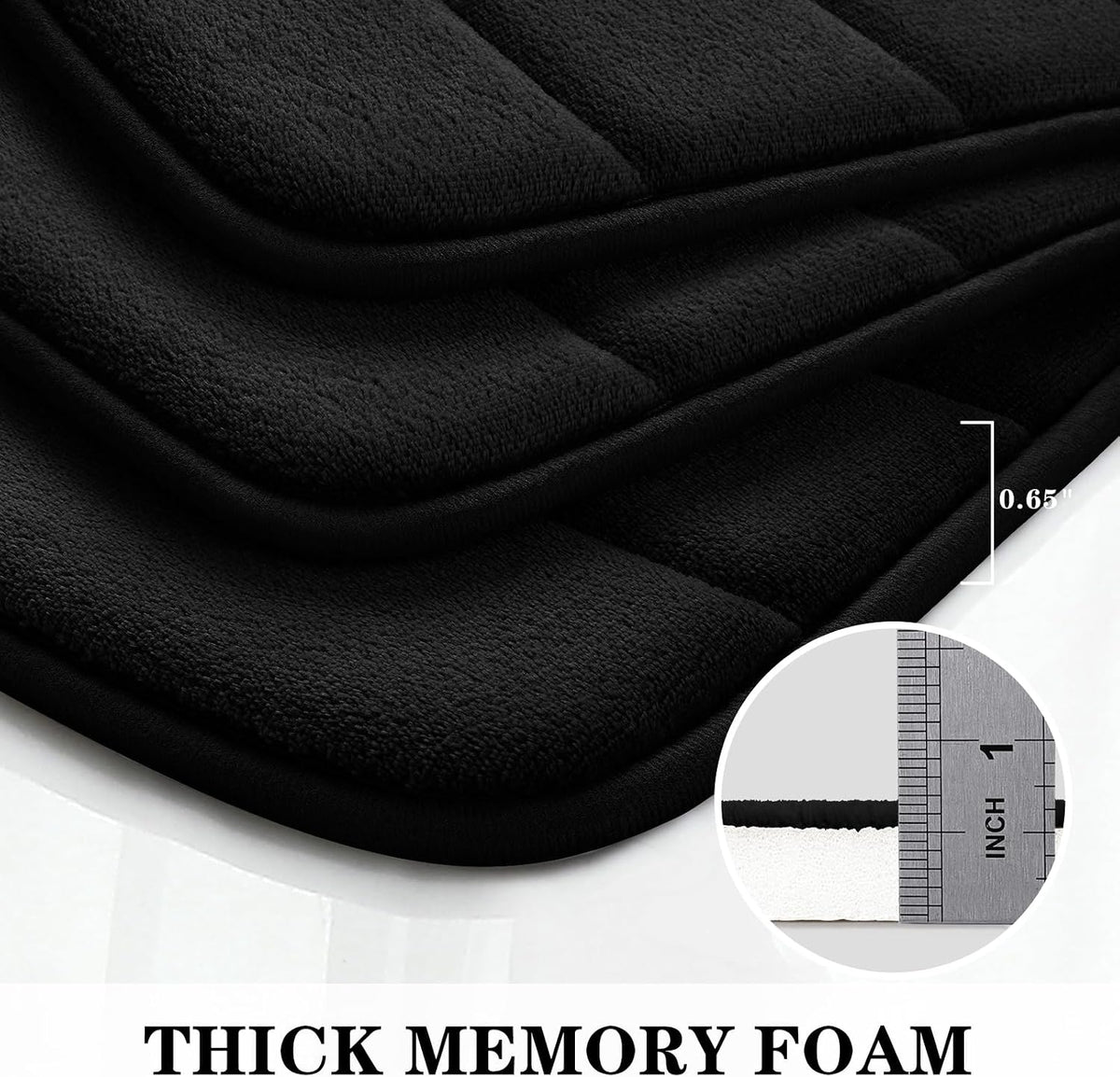 BYSURE Black Memory Foam Bathroom Rug Set 17"x24"+20"x32"+U20 x24