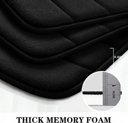 BYSURE Black Memory Foam Bathroom Rug Set 17"x24"+20"x32"+U20 x24