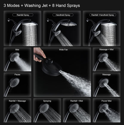 Rain Shower Head with Handheld Showerhead, Black 1.8GPM 460311