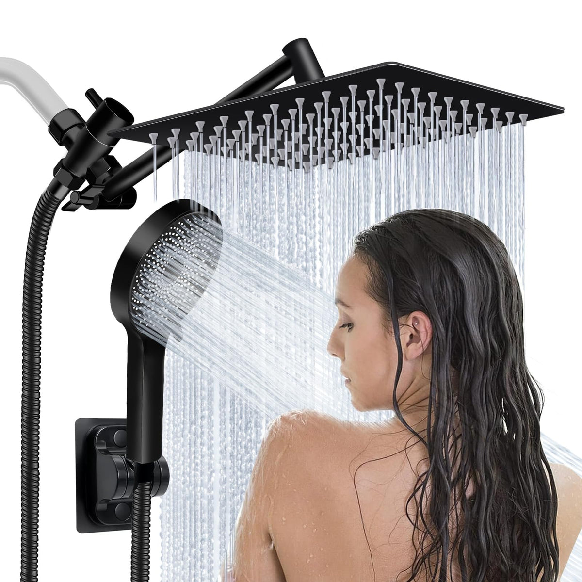Shower Head, 8" High Pressure Rainfall Shower Head with Handheld Dual Spray