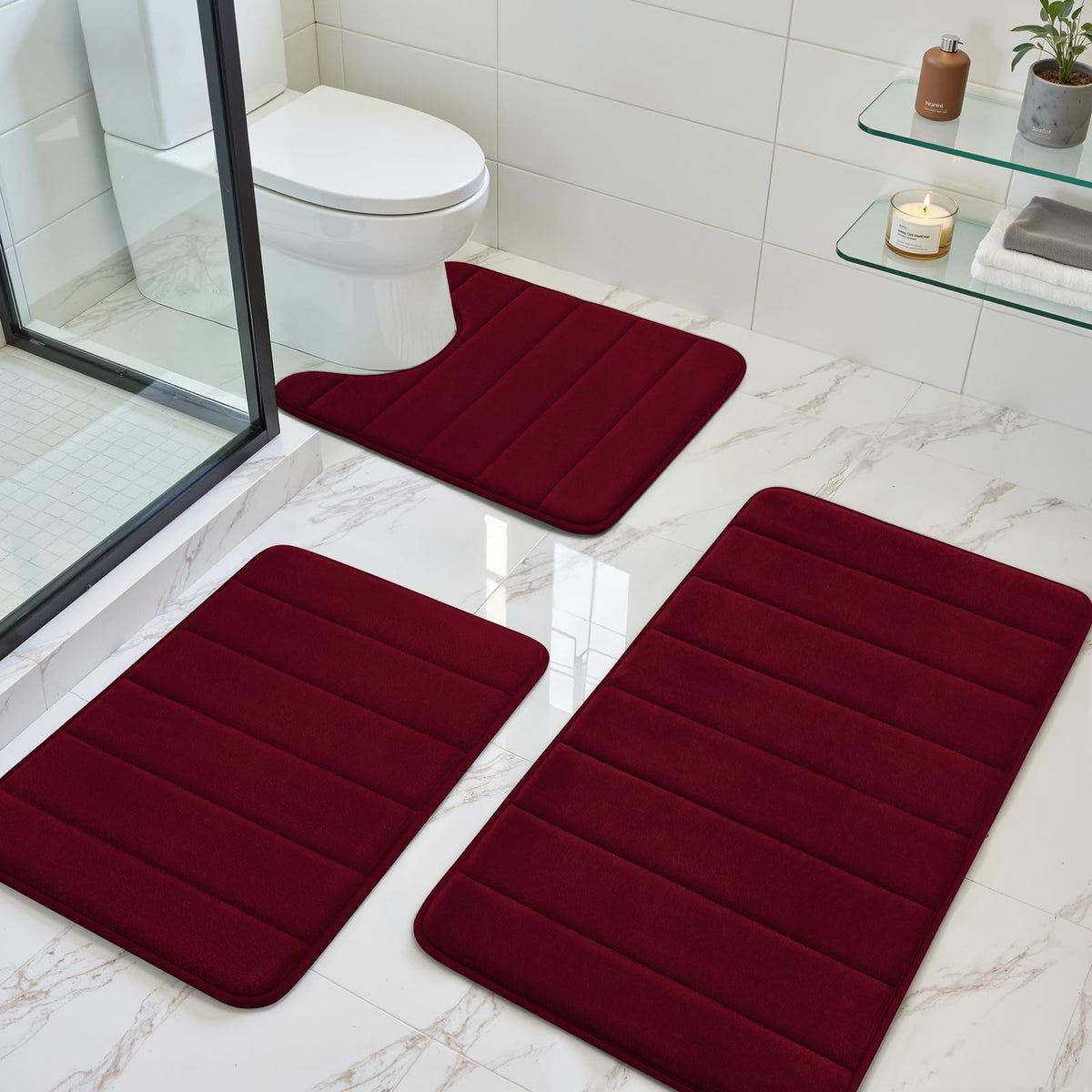 BYSURE Black Memory Foam Bathroom Rug Set 17"x24"+20"x32"+U20 x24