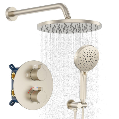 Iriber Brushed Gold Shower Head with Handheld,Rain Shower System Faucet Set