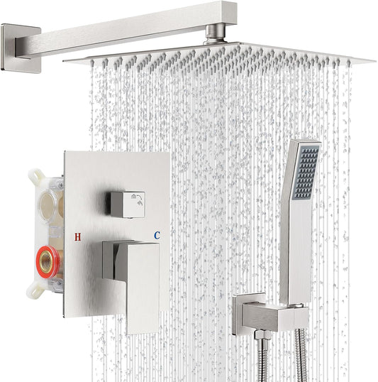 Shower Faucet Set 10‘’ Shower Head,Brush Nickel Shower System