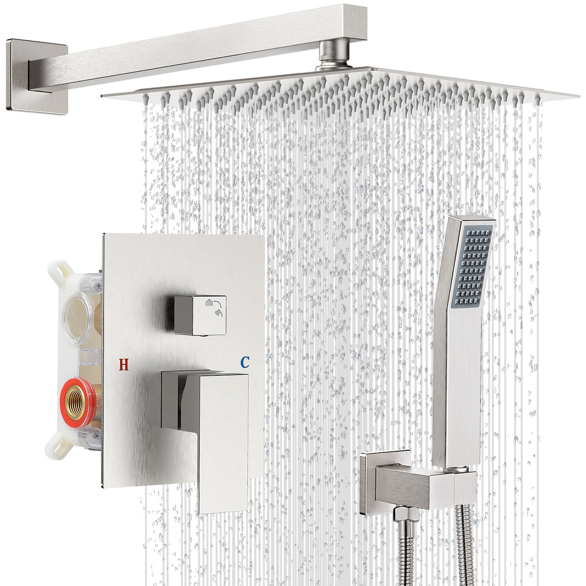 Shower Faucet Set 10‘’ Shower Head,Brush Nickel Shower System