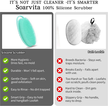 2 Pack Silicone Body Scrubber for Shower, Soft & Gentle Loofah Alternative for Sensitive Skin, Quick-Drying & Hygienic Body Wash Scrubber Brush for Women, Men & Kids (Blue & Green)
