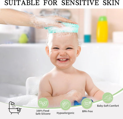 2 Pack Silicone Body Scrubber for Shower, Soft & Gentle Loofah Alternative for Sensitive Skin, Quick-Drying & Hygienic Body Wash Scrubber Brush for Women, Men & Kids (Blue & Green)