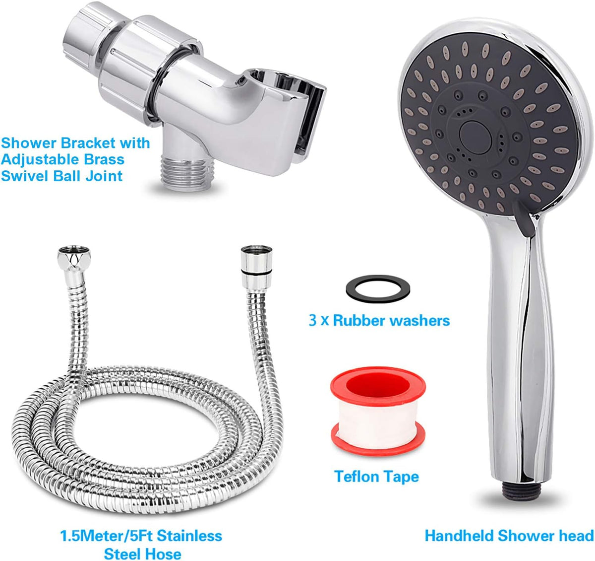 Briout Handheld Shower Head High Pressure 5-Settings with Hose, Chrome