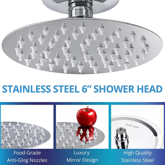weAQUA SteelRain Filtered Shower Head – 6" Solid Metal Rainfall Shower Head with Shower Filter, Dermatologist Recommended for Softer Skin, Hair, 99% Removal of Chlorine, Fluoride, Heavy Metals