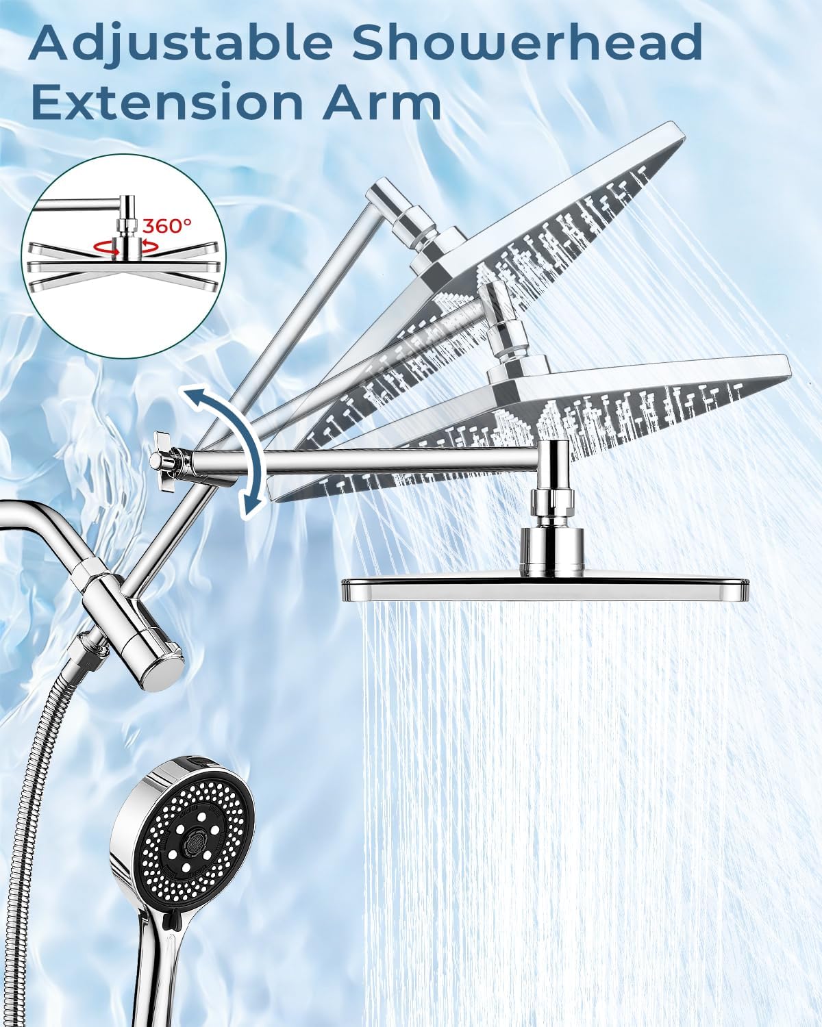 Shower Head with Handheld,High Pressure Chrome Rain Shower Head