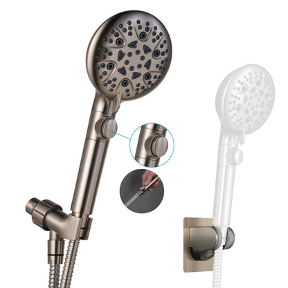 GwernKB Handheld Shower Head with On Off Switch 8-Mode High Pressure Showerhead with 79 Inches Extra-long Stainless Steel Hose and Bracket PLUS Extra Low-Reach Adhesive Wall Mount for Kids,Silver…