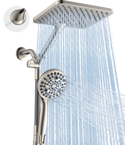 MakeFit Dual Handheld Shower Head Combo, 2-in-1 Rain Shower Heads System 8 Inch Rainfall Shower Head and 10 Modes High Pressure Hand Held Showerhead with Built-in Power Wash