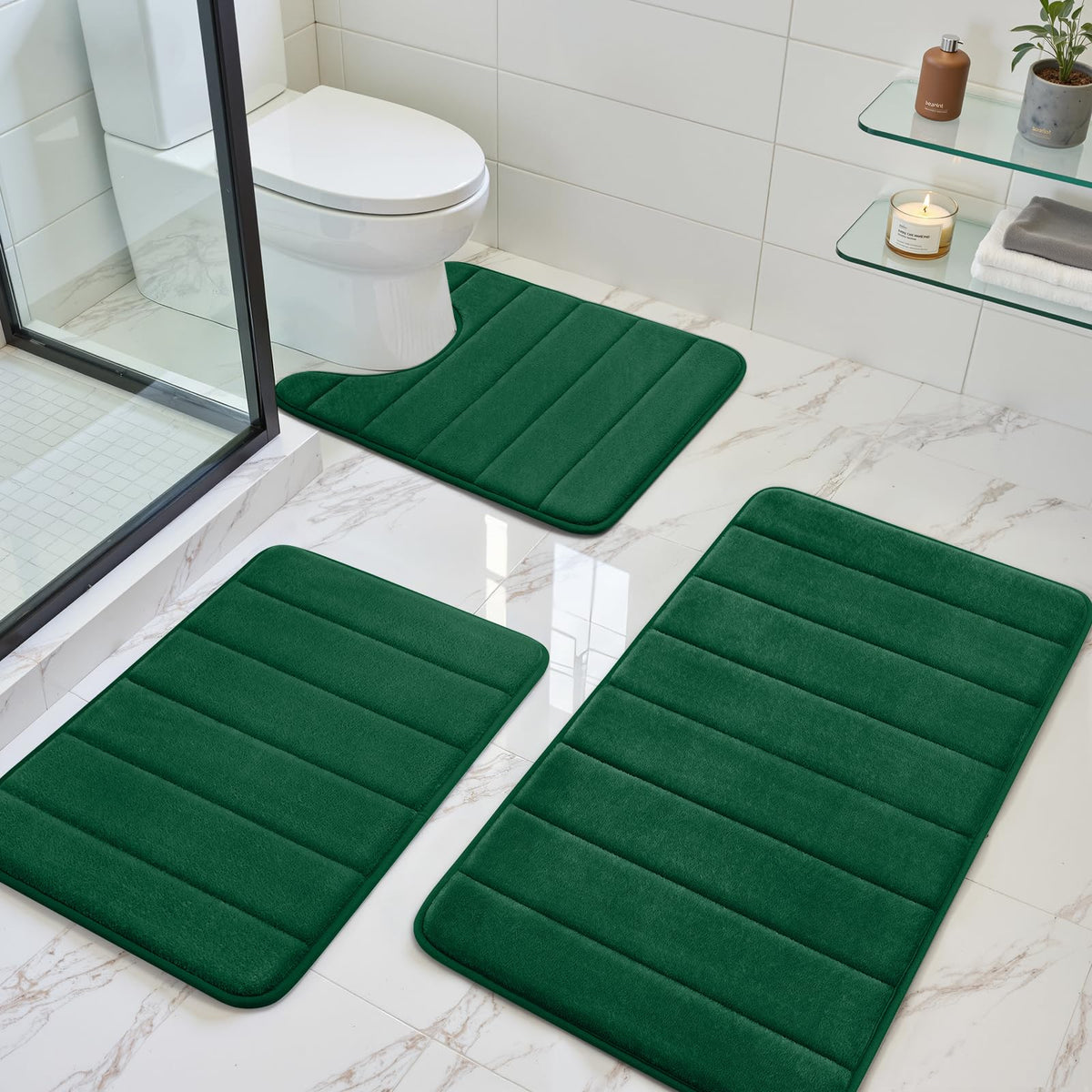 BYSURE Black Memory Foam Bathroom Rug Set 17"x24"+20"x32"+U20 x24