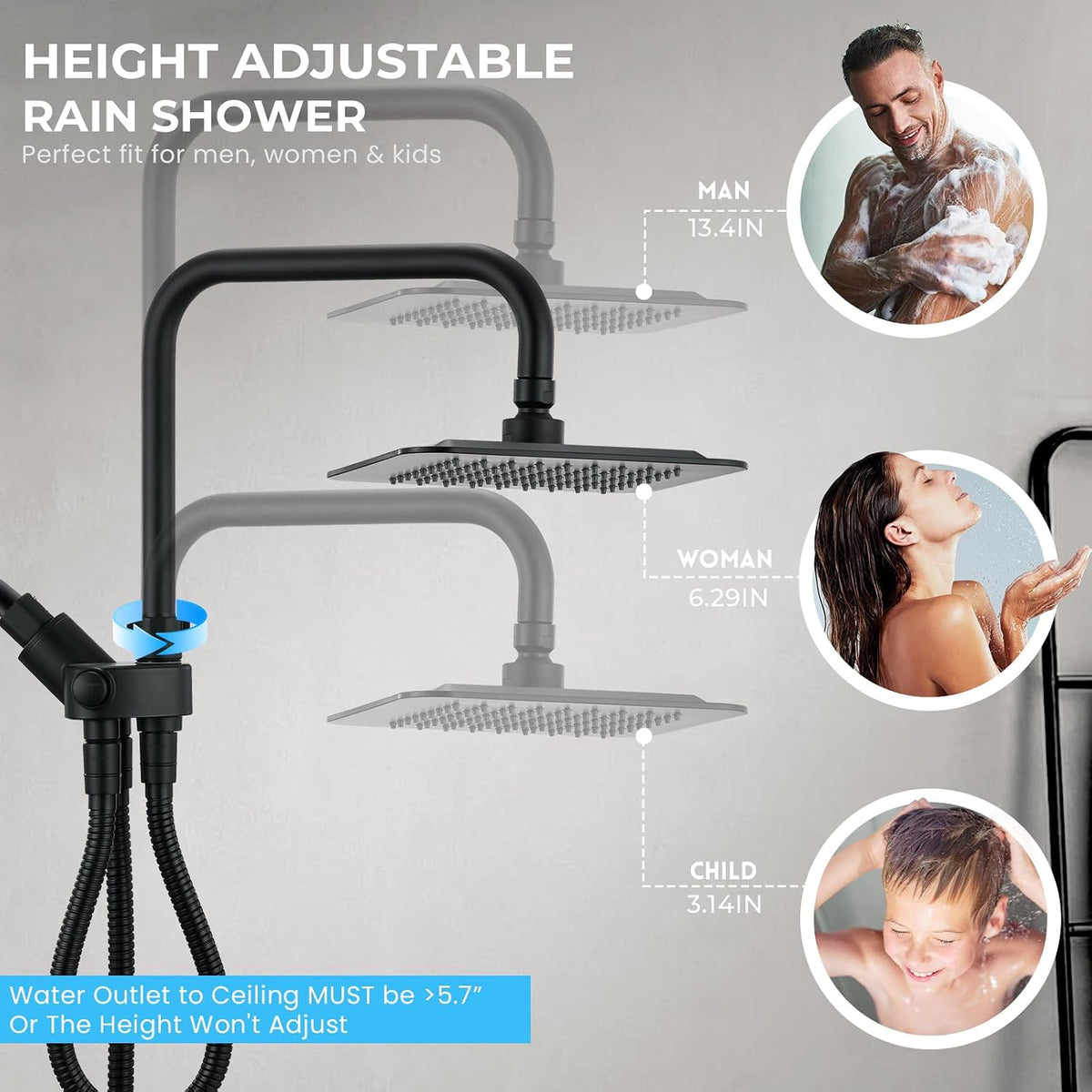 Ryamen Dual Shower Head Combo, 8'' Rain Shower Head with Handheld Spray