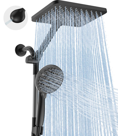 MakeFit Dual Handheld Shower Head Combo, 2-in-1 Rain Shower Heads System 8 Inch Rainfall Shower Head and 10 Modes High Pressure Hand Held Showerhead with Built-in Power Wash