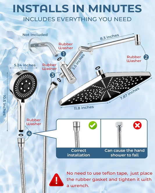 Shower Head with Handheld,High Pressure Chrome Rain Shower Head
