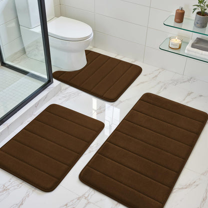 BYSURE Black Memory Foam Bathroom Rug Set 17"x24"+20"x32"+U20 x24