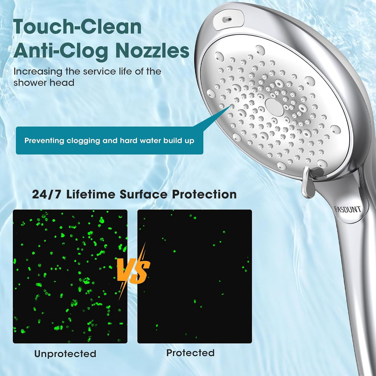 FASDUNT Filtered Shower Head with Handheld, High Pressure 8 Sprays, Chrome