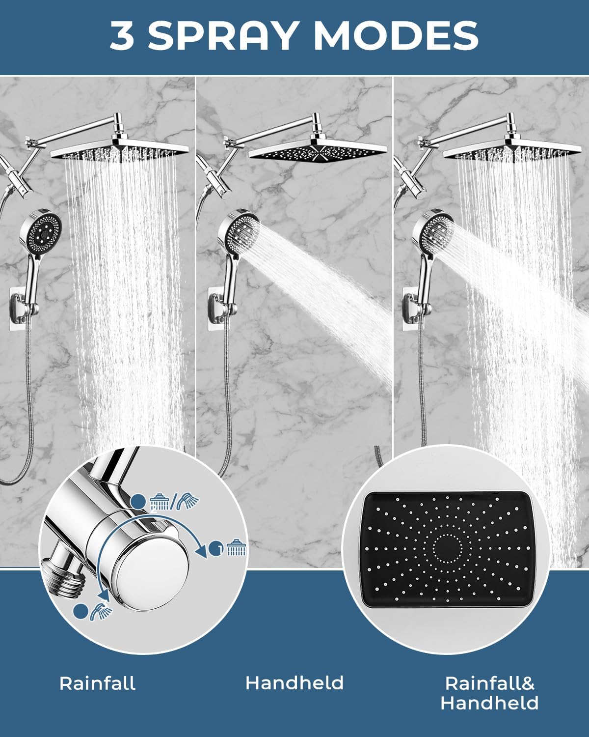 Shower Head with Handheld,High Pressure Chrome Rain Shower Head