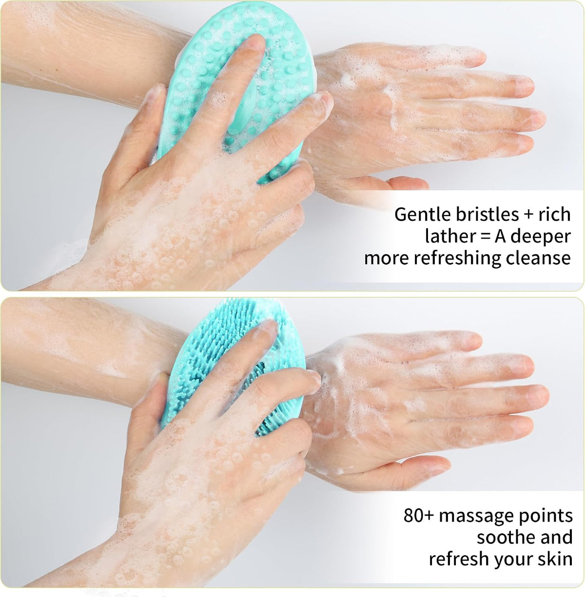 2 Pack Silicone Body Scrubber for Shower, Soft & Gentle Loofah Alternative for Sensitive Skin, Quick-Drying & Hygienic Body Wash Scrubber Brush for Women, Men & Kids (Blue & Green)