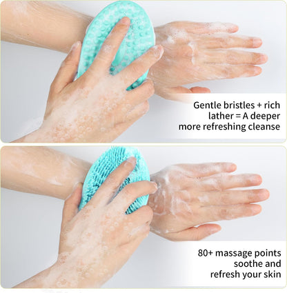2 Pack Silicone Body Scrubber for Shower, Soft & Gentle Loofah Alternative for Sensitive Skin, Quick-Drying & Hygienic Body Wash Scrubber Brush for Women, Men & Kids (Blue & Green)