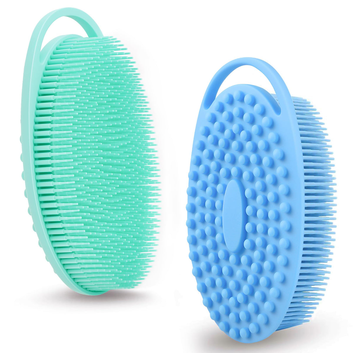 2 Pack Silicone Body Scrubber for Shower, Soft & Gentle Loofah Alternative for Sensitive Skin, Quick-Drying & Hygienic Body Wash Scrubber Brush for Women, Men & Kids (Blue & Green)