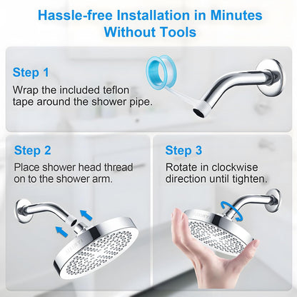 6" High Pressure Rain Shower Head, Luxury Polished Chrome Finish
