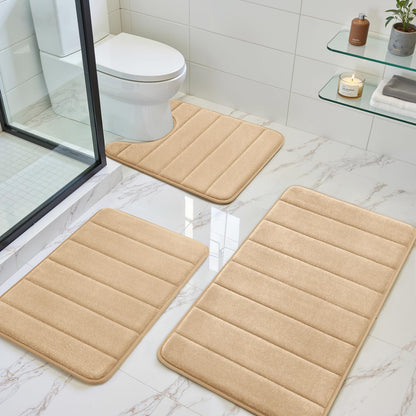 BYSURE Black Memory Foam Bathroom Rug Set 17"x24"+20"x32"+U20 x24