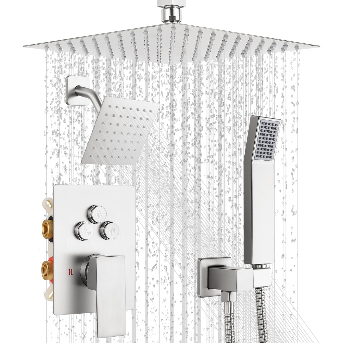 Shower Faucet Set 10‘’ Shower Head,Brush Nickel Shower System
