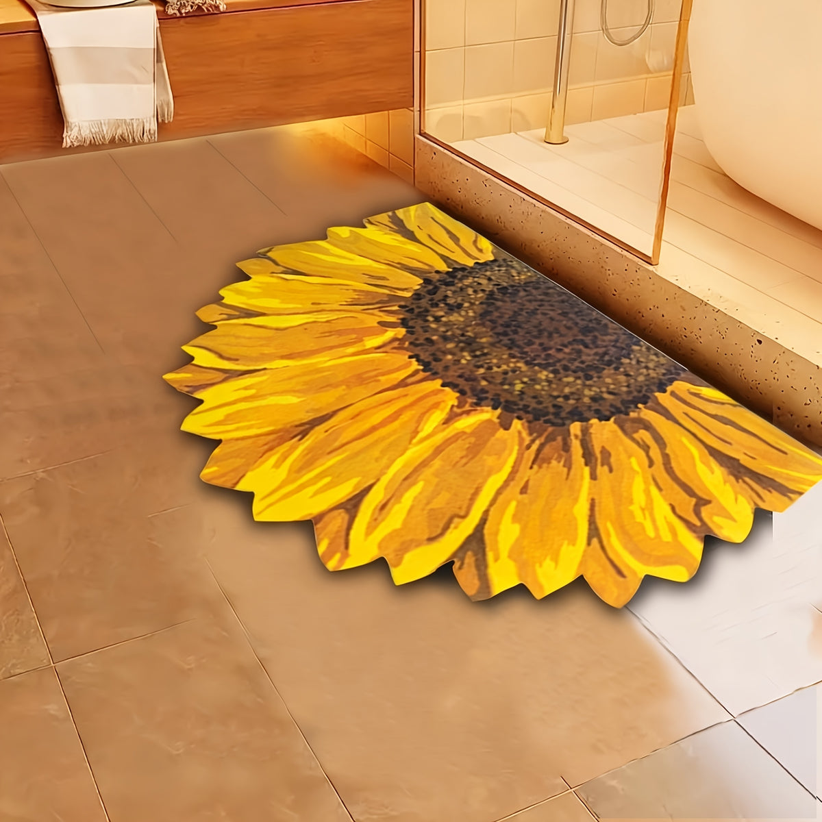 Sunflower Floral Super Absorbent Non-Slip Bathroom Mat - Super Absorbent Quick Drying Soft Shower Mat, Soft And Decorative, Easy to Clean, Great for Tubs And Showers, Home Decor Foot Mats, Bathroom Mats | Rubber Backed Mats