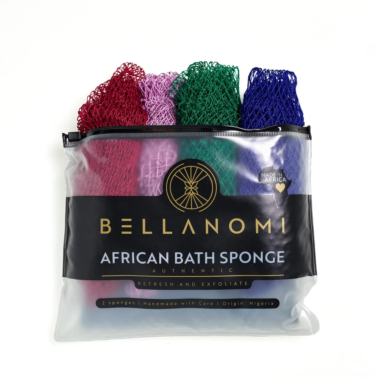 Bellanomi 4 Pack African Exfoliating Net Sponge Bundle, Best Value, Classic Texture Body Scrubber