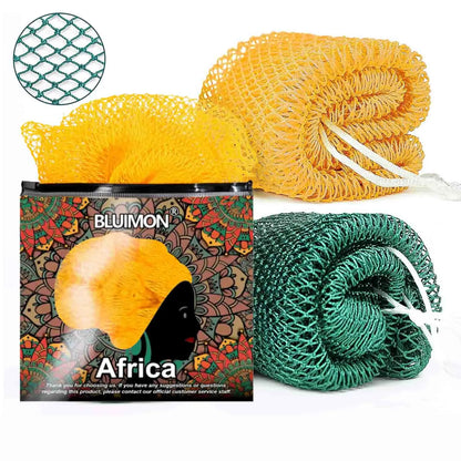 Bluimon African Exfoliating Net - Ethically Sourced from Nigeria, Foldable Exfoliating Mesh Sponge for Normal Skin, Quick-Drying Hygienic Beauty Products for Radiant Skin, Personal Self Care Bath & Body Care Bathing Accessory