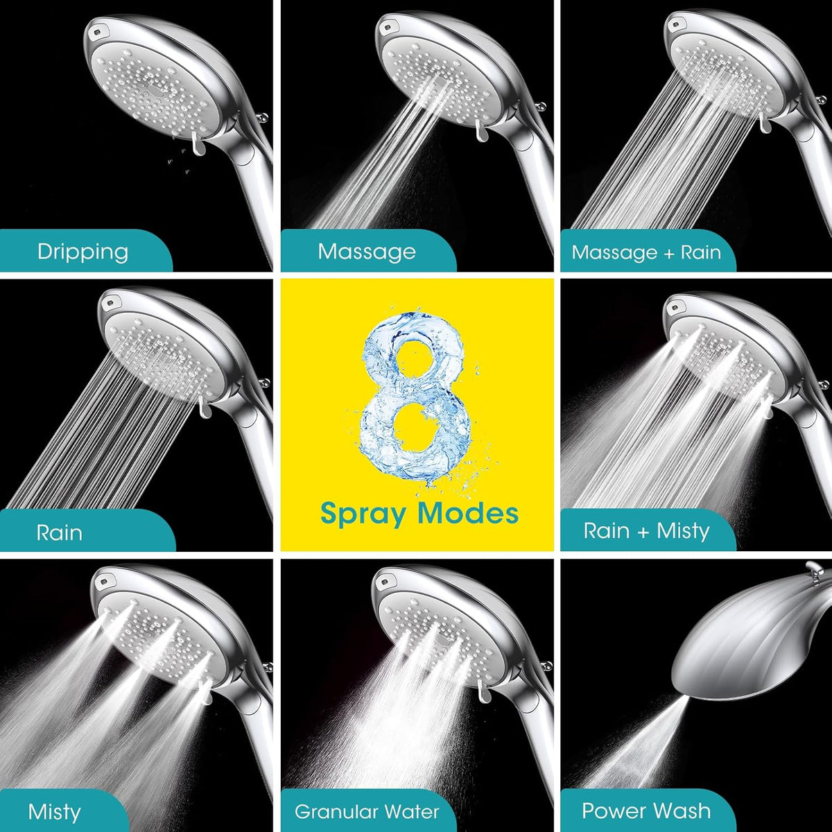FASDUNT Filtered Shower Head with Handheld, High Pressure 8 Sprays, Chrome