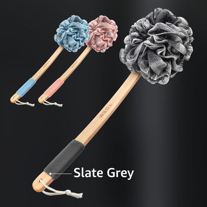 Toem® Loofah Back Scrubber for Shower | Bamboo Charcoal | Long Handle