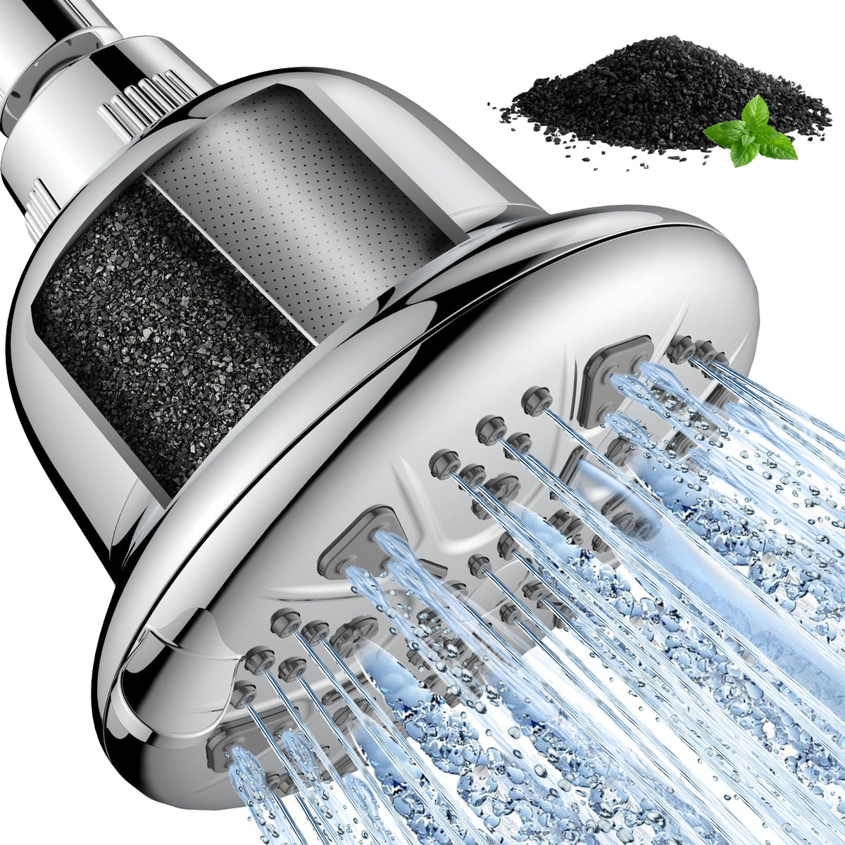 MakeFit Filtered Shower Head - High Pressure Shower Head with Filter for Hard Water Softener - 7 Settings Bathroom Rain Showerhead to Remove Chlorine and Heavy Metals (Chrome)