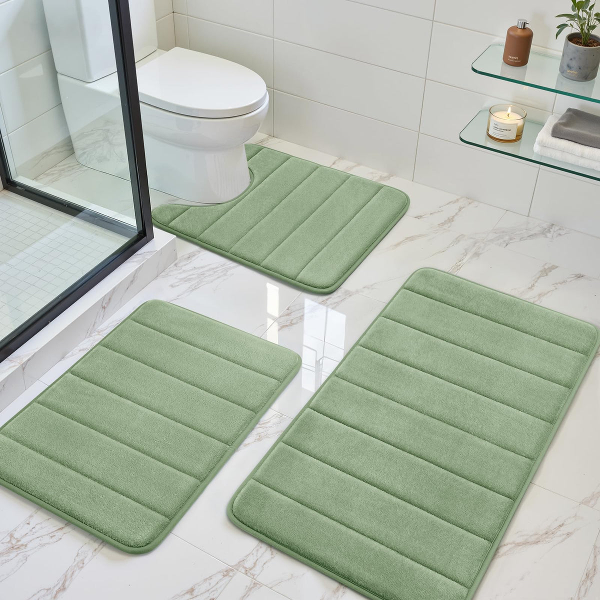 BYSURE Black Memory Foam Bathroom Rug Set 17"x24"+20"x32"+U20 x24